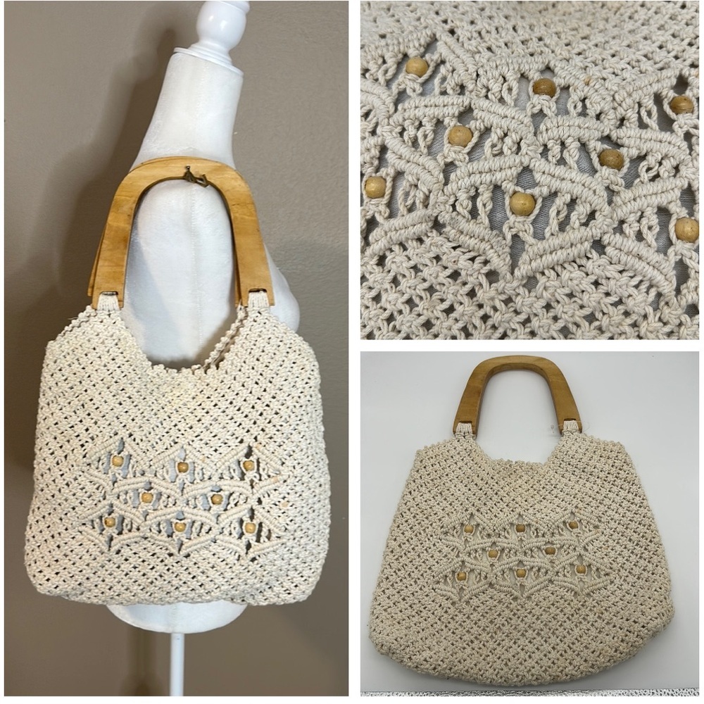 Macro-may Crochet Wood handle handbag- Made in the Philippines
